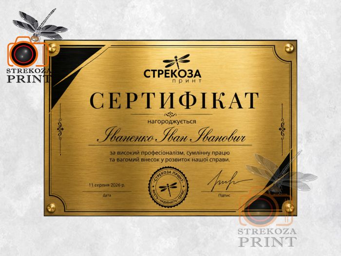 Сертификат на металлической основе А4